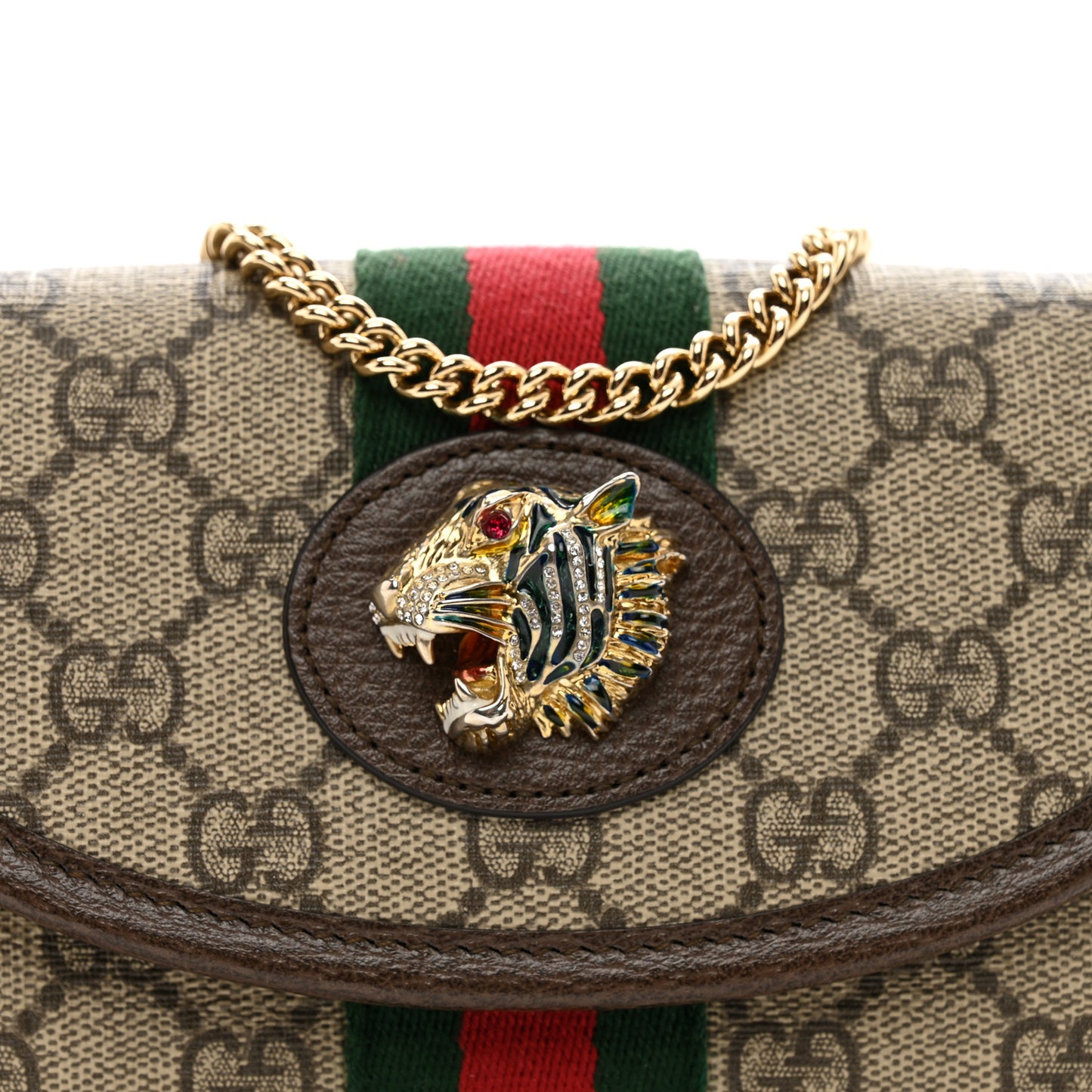 GG Supreme Monogram Web Mini Rajah Slim Flap Shoulder Bag Beige New Acero
