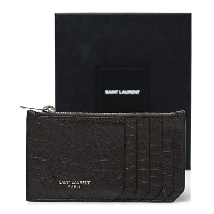 Saint Laurent Calfskin Crocodile Embossed 5 Fragments Zip Pouch Card Holder Coal 9 of 9