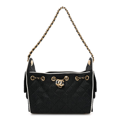 Chanel Braided Raffia Calfskin Quilted Mini Chanel 25 Handbag Black White 1 of 11