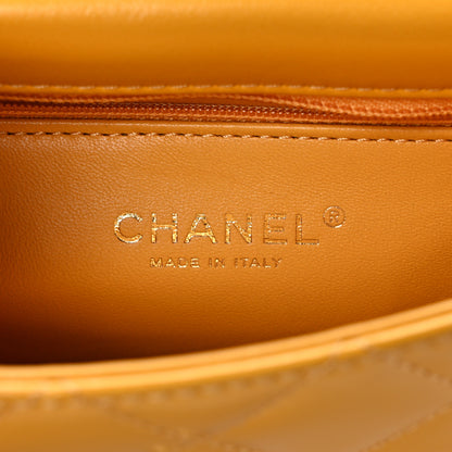 Chanel Shiny Lambskin Quilted Golden Links Top Handle Flap Yellow 6 of 10