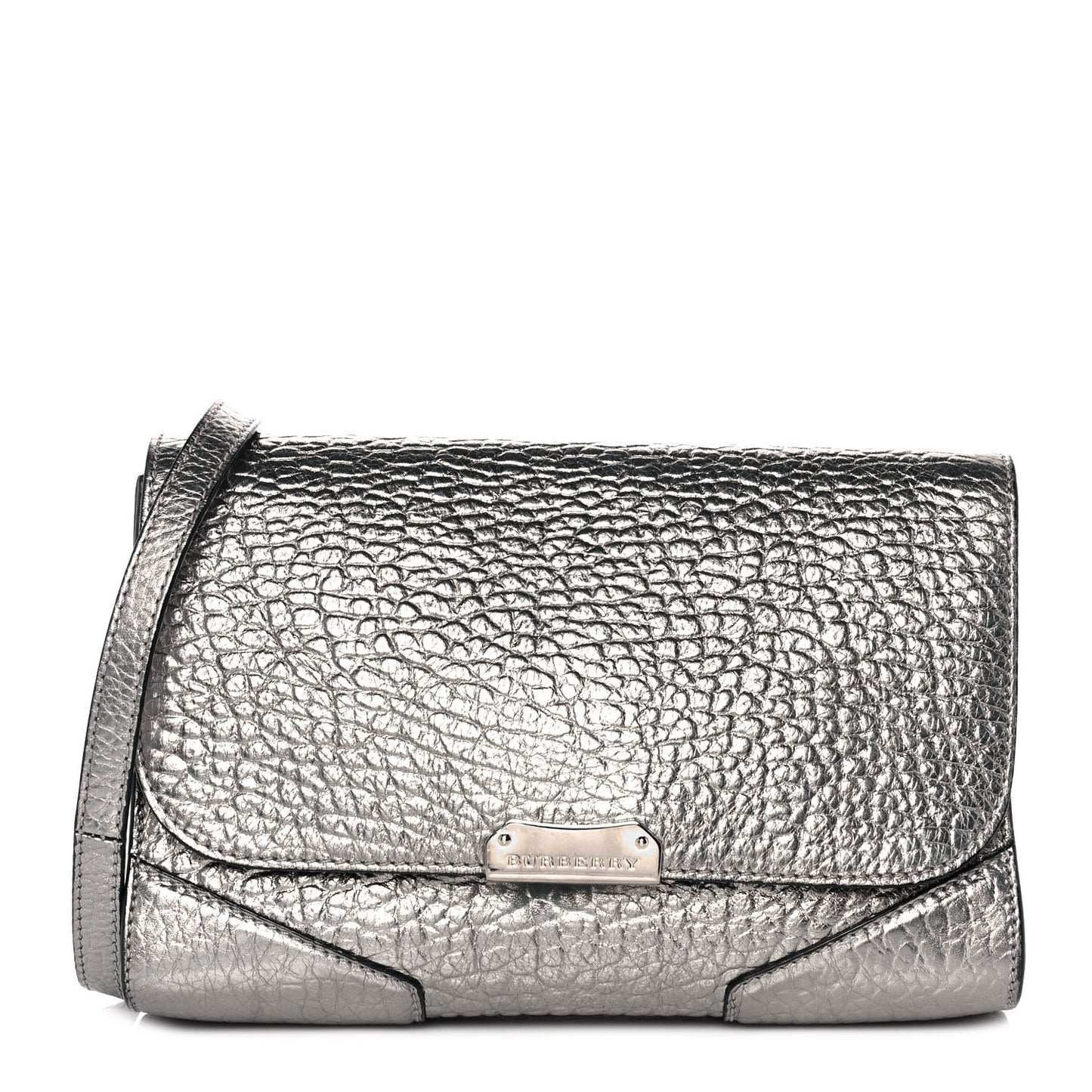 Metallic Grainy Calfskin Heritage Grain Crossbody Bag Silver