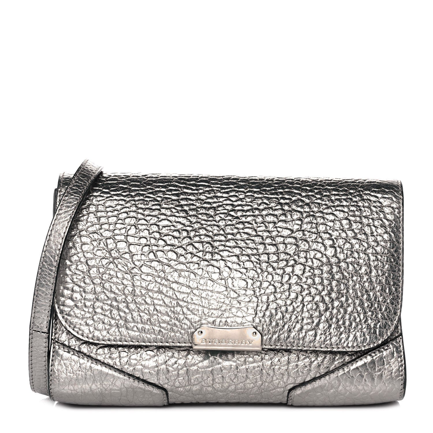 Burberry Metallic Grainy Calfskin Heritage Grain Crossbody Bag Silver 1 of 7