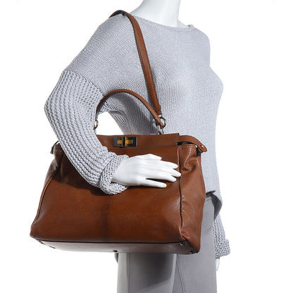 Fendi Goatskin Zucca Large Peekaboo Iconic Satchel Cuoio Tobacco Moro 2 of 11
