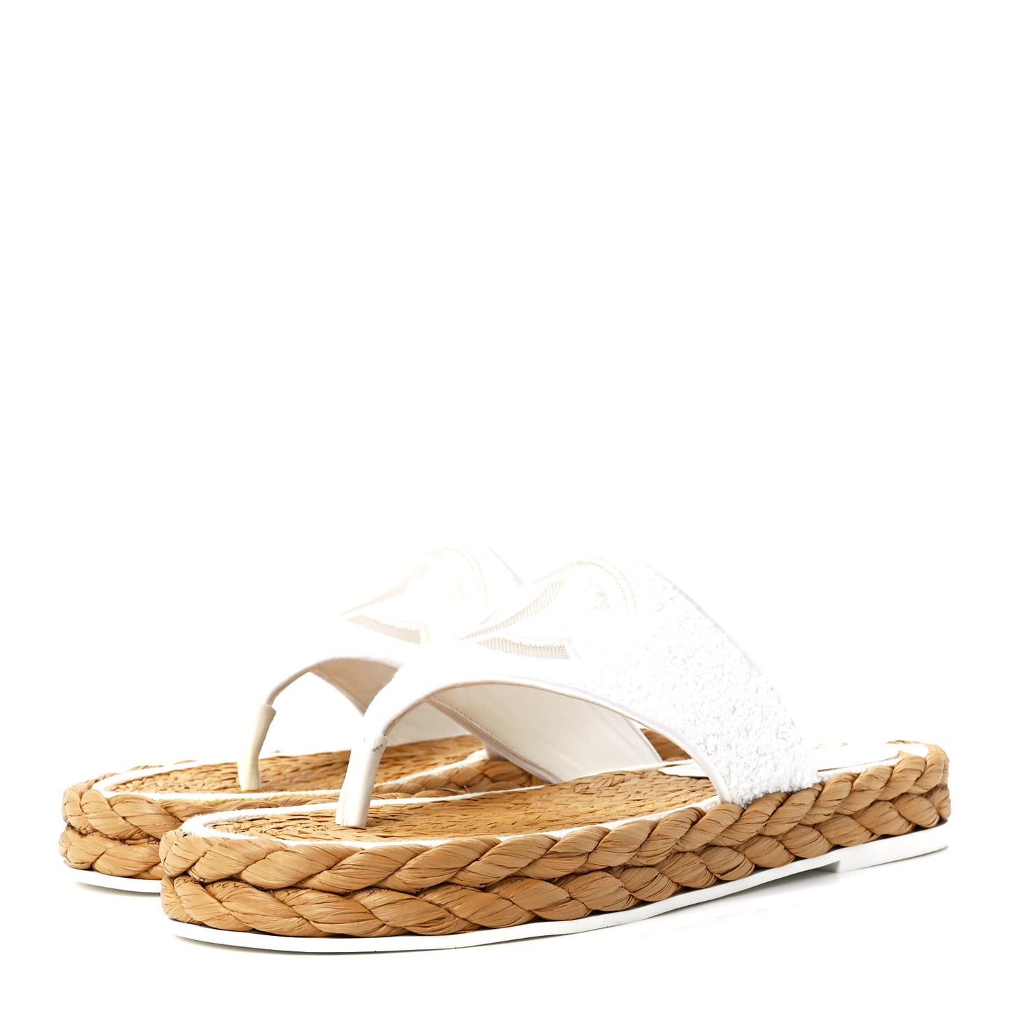 Terry Cloth Raffia CC Logo Thong Sandals 38 White