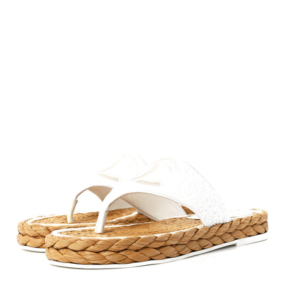 Chanel Terry Cloth Raffia CC Logo Thong Sandals 38 White 3 of 17