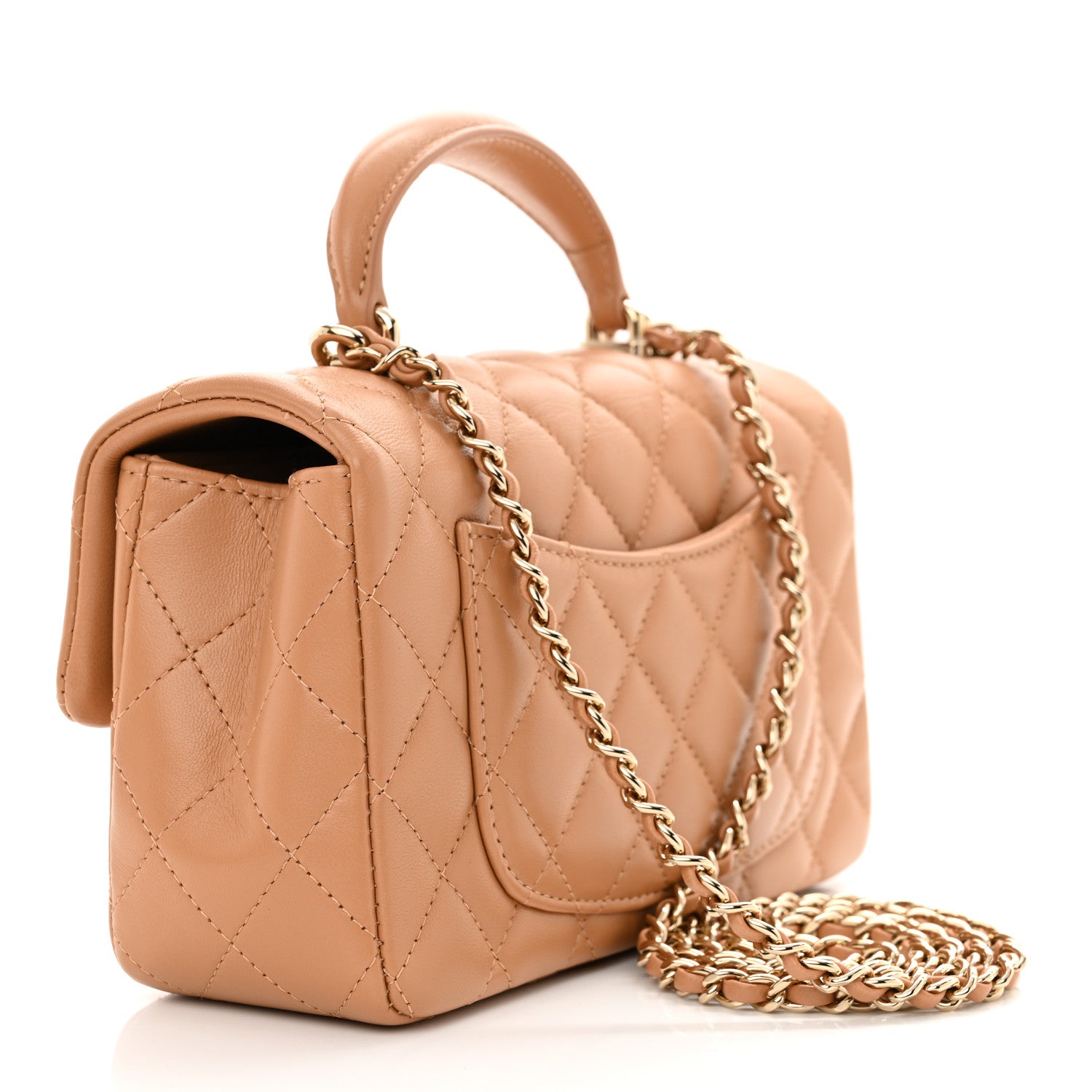 Chanel Lambskin Quilted Mini Top Handle Rectangular Flap Dark Beige 3 of 11