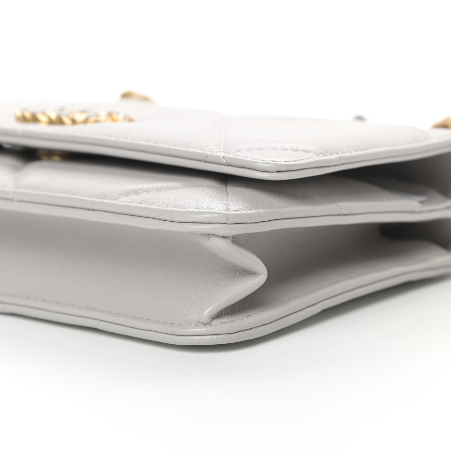 Lambskin Quilted Chanel 19 Wallet On Chain WOC Grey