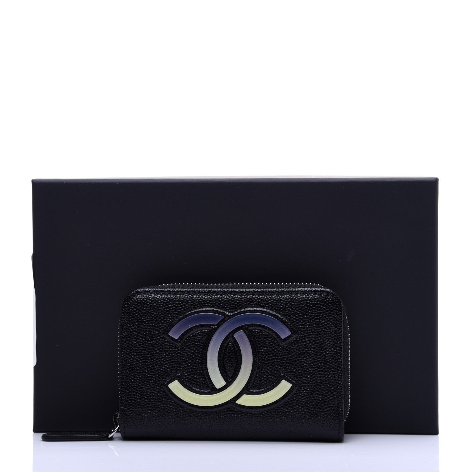 Chanel Caviar CC Small Zip Around Coin Purse Black Blue Green 11 of 11