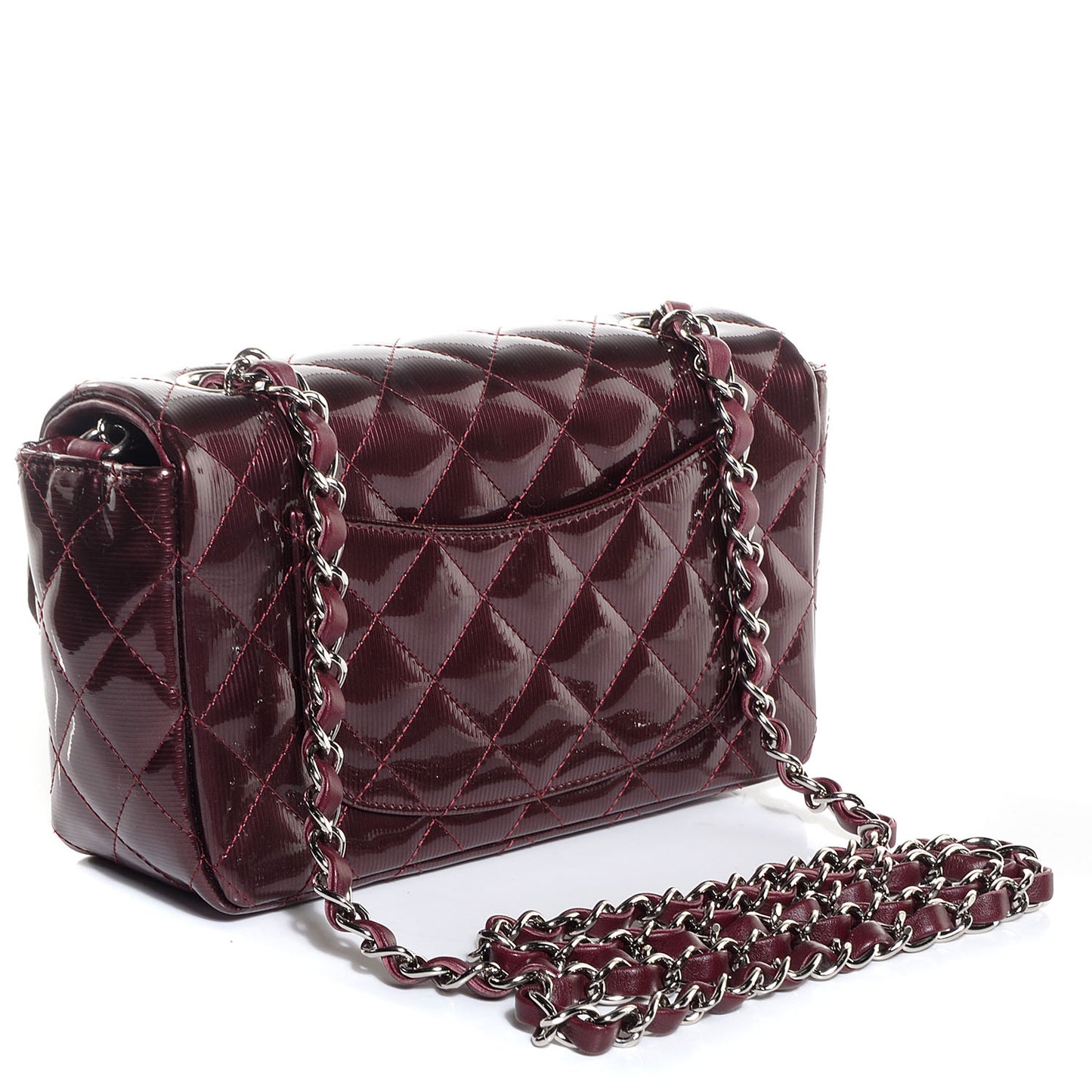 Striated Patent Quilted Mini Rectangular Flap Burgundy