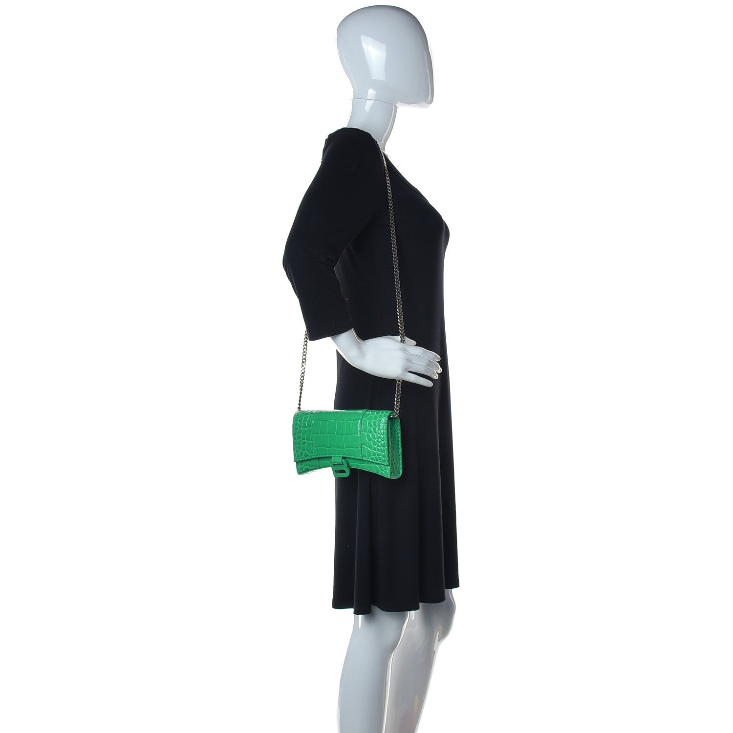 Balenciaga Shiny Calfskin Tonal B Crocodile Embossed Hourglass Chain Bag Vivid Green 2 of 9