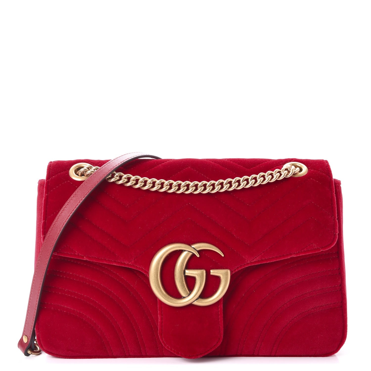 Gucci Velvet Matelasse Medium GG Marmont Shoulder Bag Hibiscus Red 1 of 9