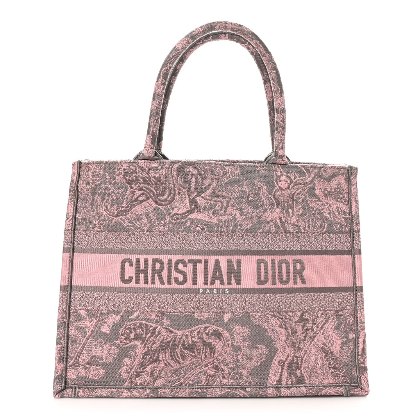 Canvas Embroidered Medium Dioriviera Toile De Jouy Book Tote Pink Grey