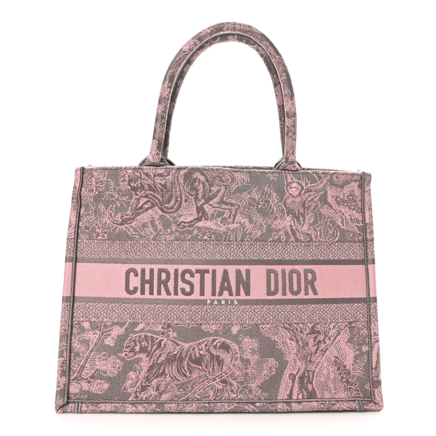 Christian Dior Canvas Embroidered Medium Dioriviera Toile De Jouy Book Tote Pink Grey 1 of 12