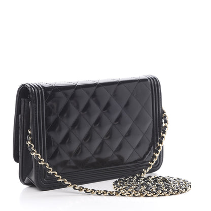 Chanel Patent Calfskin Quilted Boy Wallet On Chain WOC Black 3 of 11