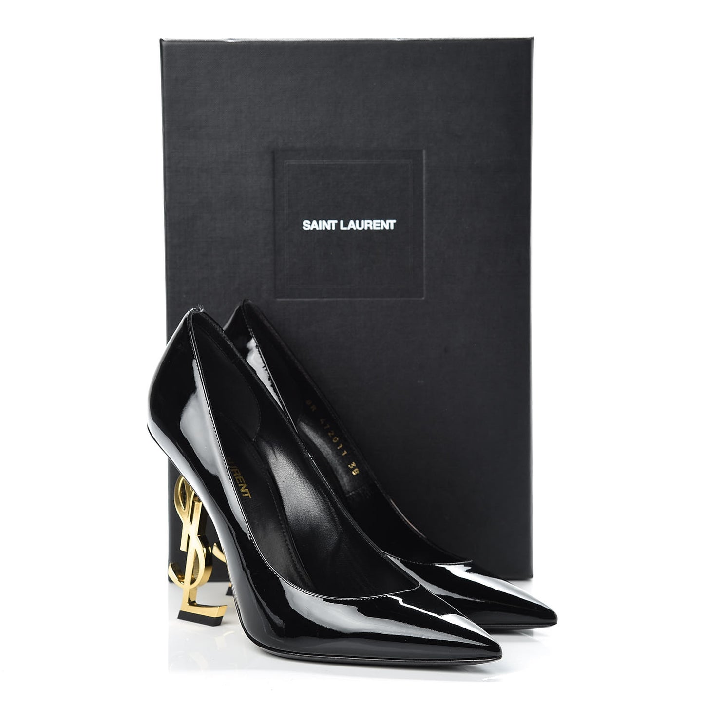 Patent Calfskin Opyum 110 Pumps 38 Black Gold