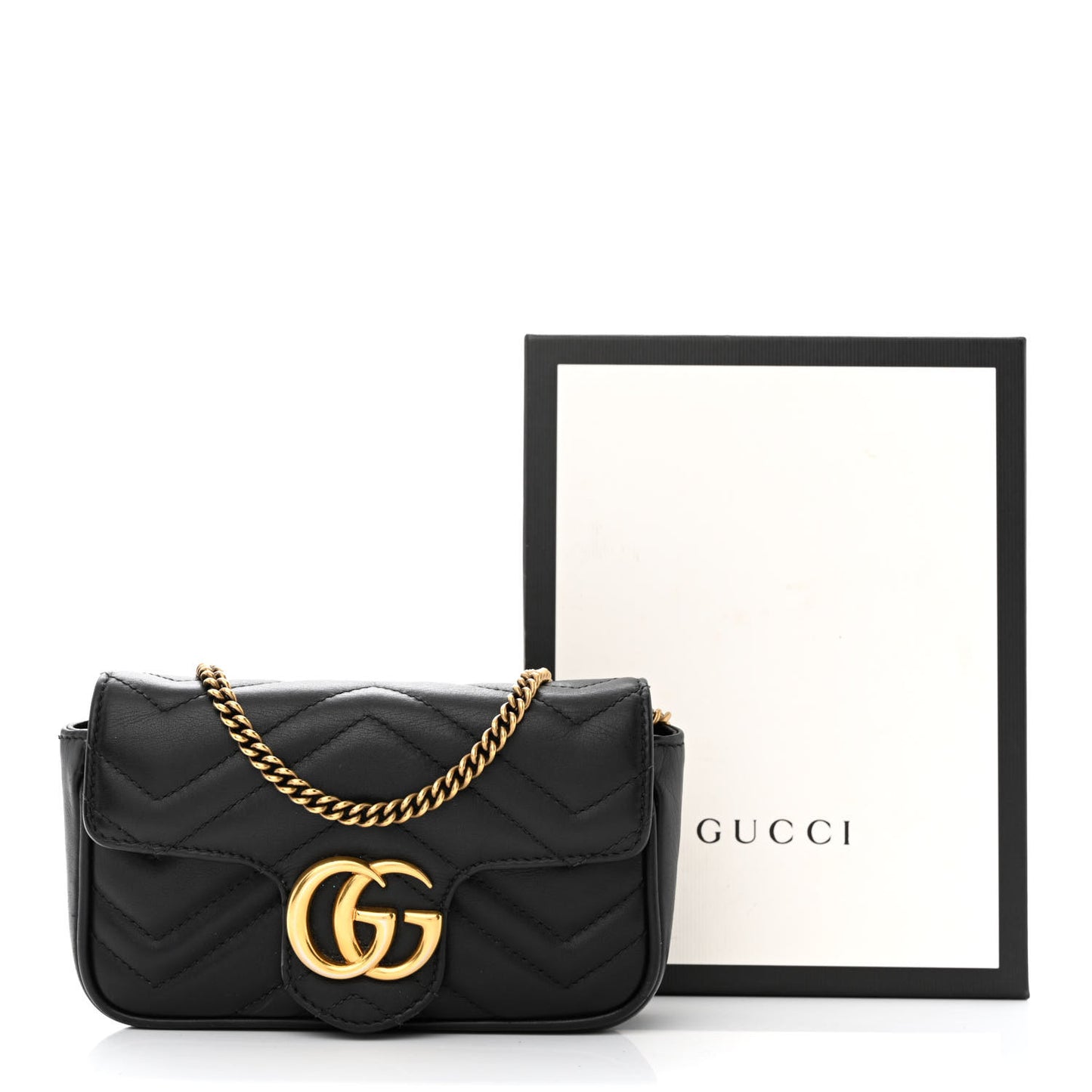 Calfskin Matelasse Super Mini GG Marmont Shoulder Bag Black