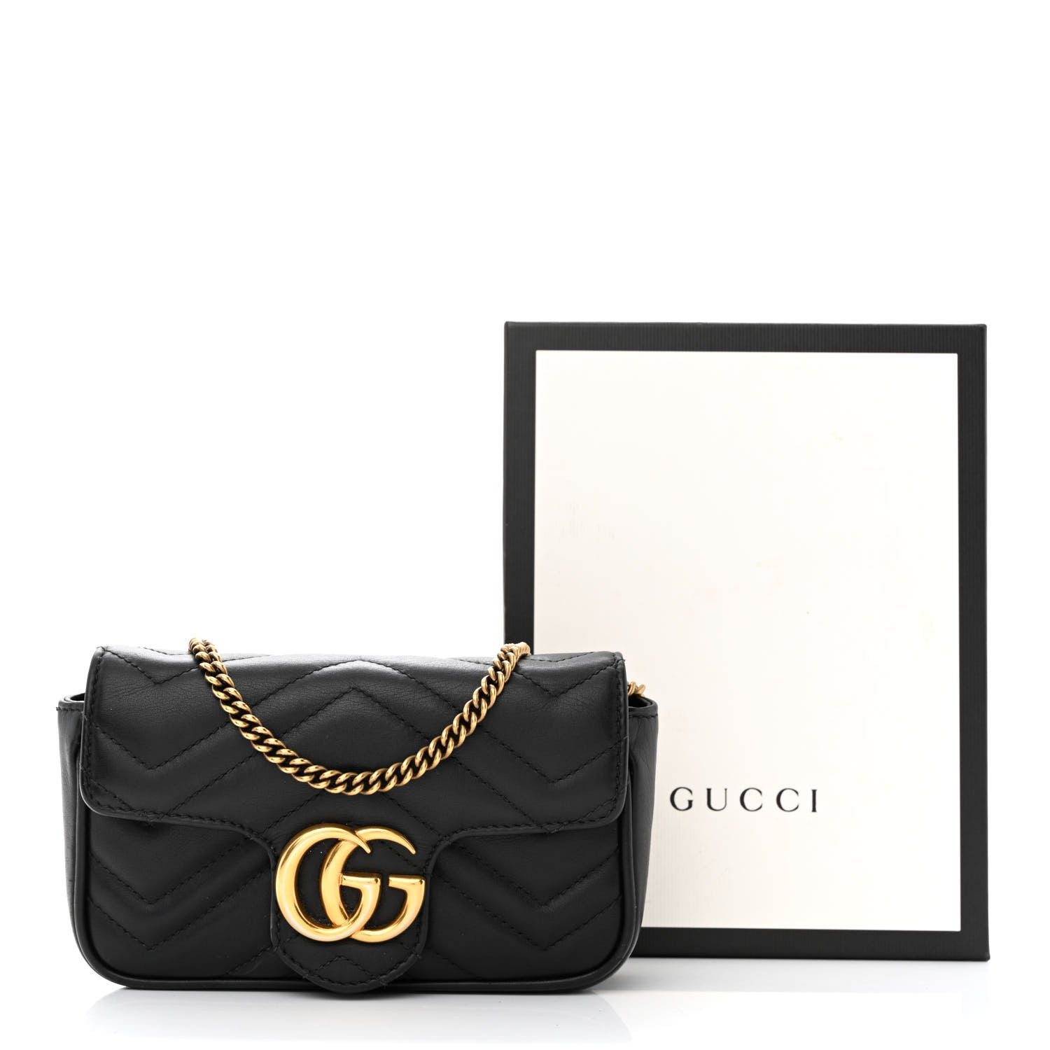 Gucci Calfskin Matelasse Super Mini GG Marmont Shoulder Bag Black 14 of 14