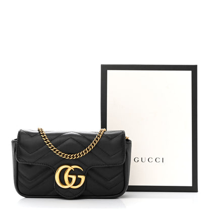 Gucci Calfskin Matelasse Super Mini GG Marmont Shoulder Bag Black 14 of 14