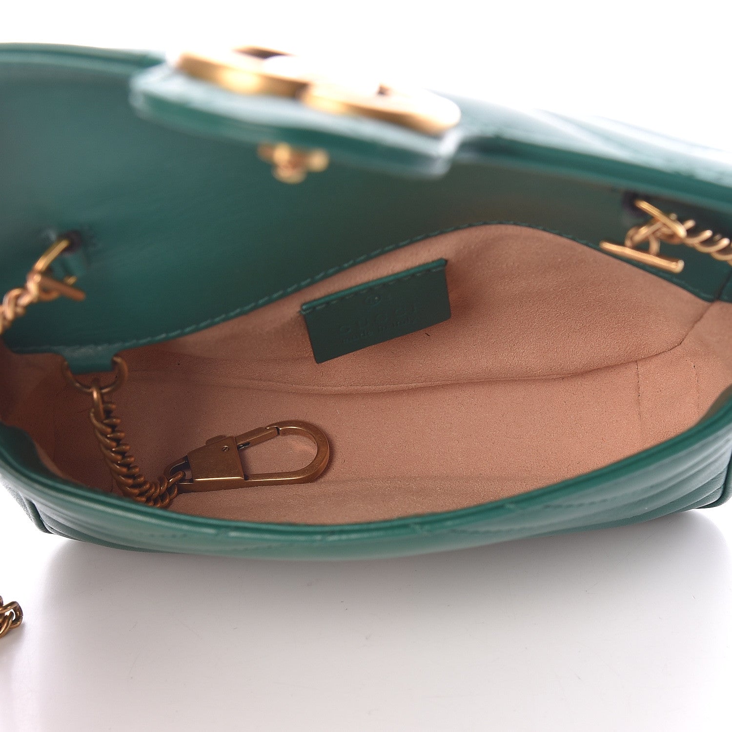 Gucci Calfskin Matelasse Super Mini GG Marmont Shoulder Bag Emerald Green 7 of 11