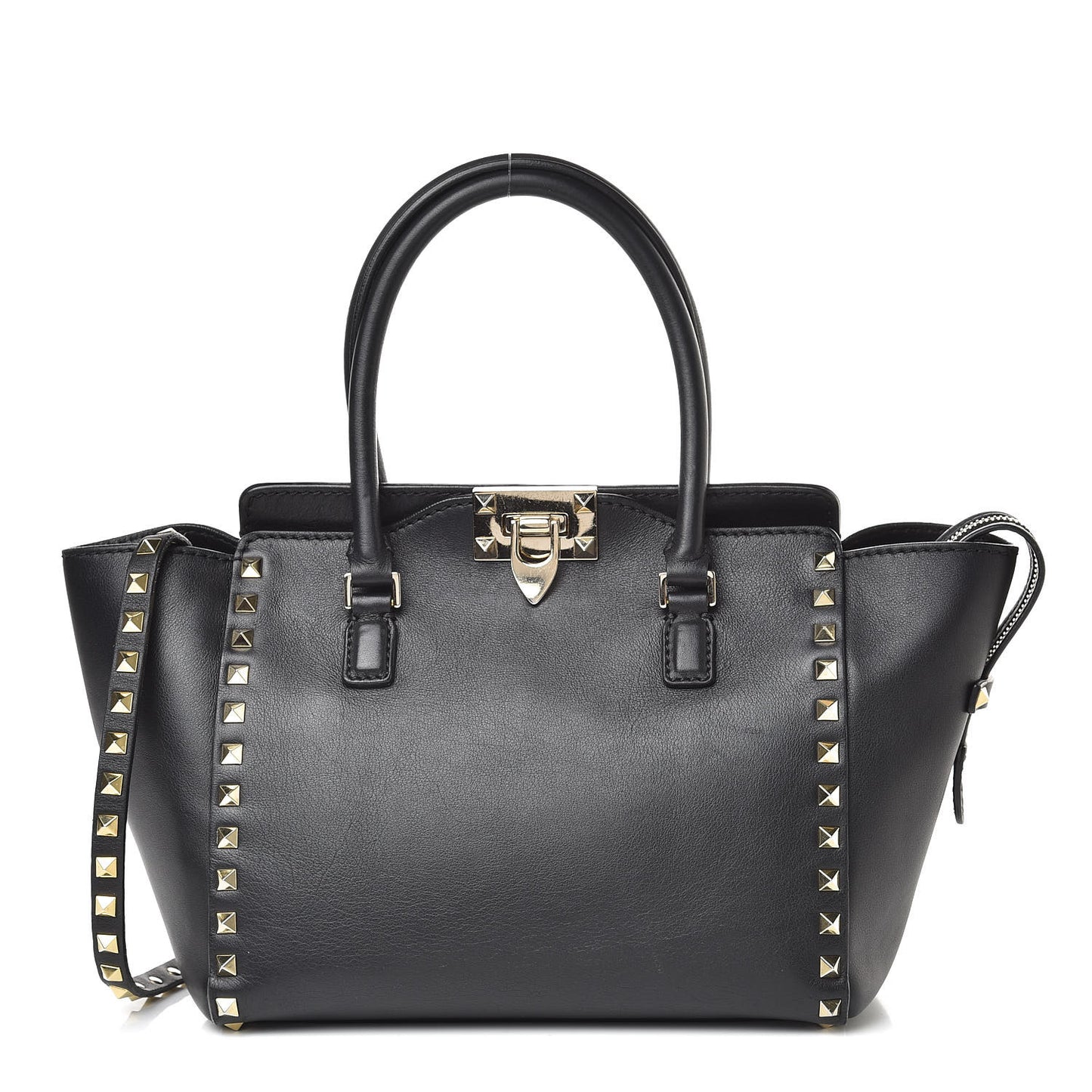 Vitello Small Rockstud Double Handle Tote Black