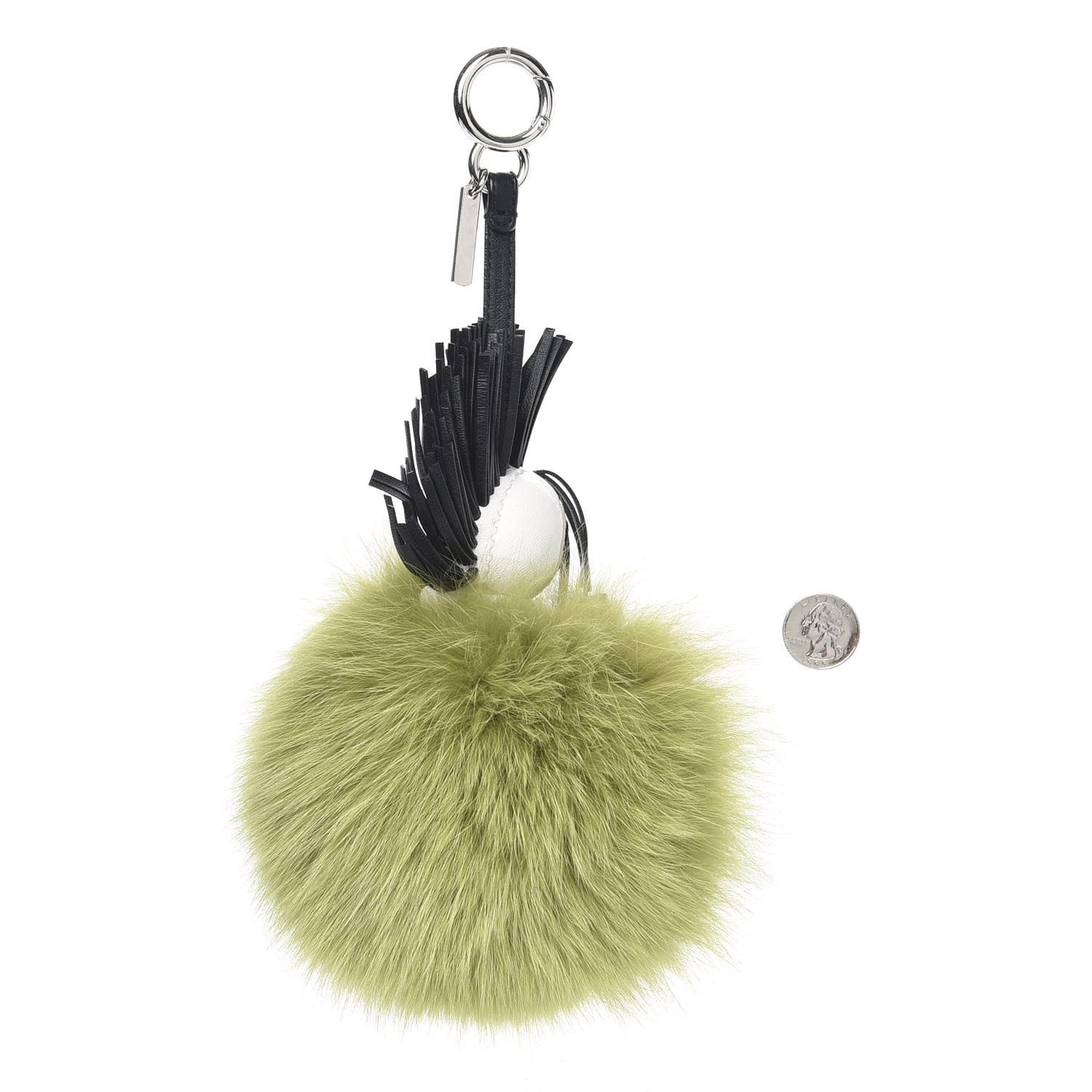 Fox Fur Shiny Nappa Super Karlito Pom Pom Bag Charm Malachite Multicolor Black