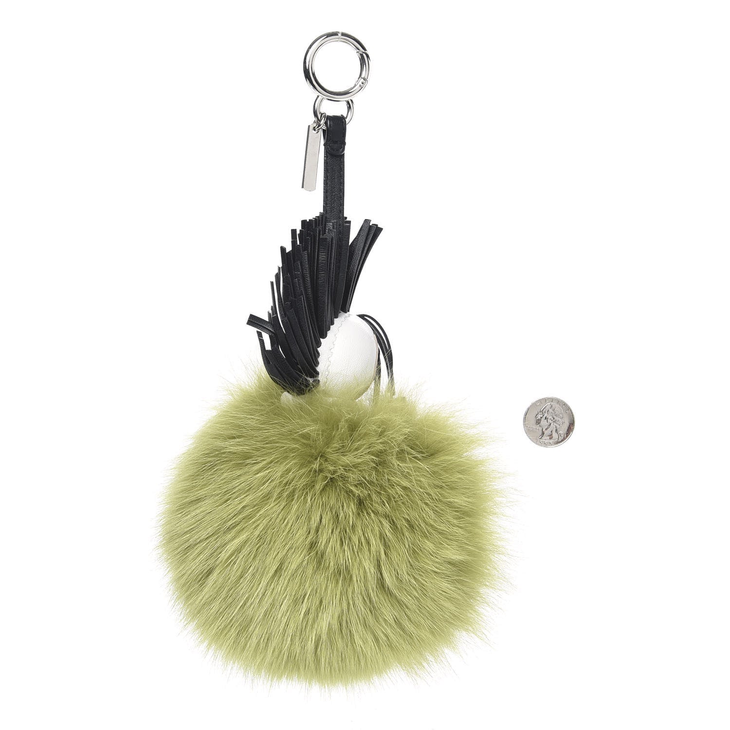 Fendi Fox Fur Shiny Nappa Super Karlito Pom Pom Bag Charm Malachite Multicolor Black 2 of 3
