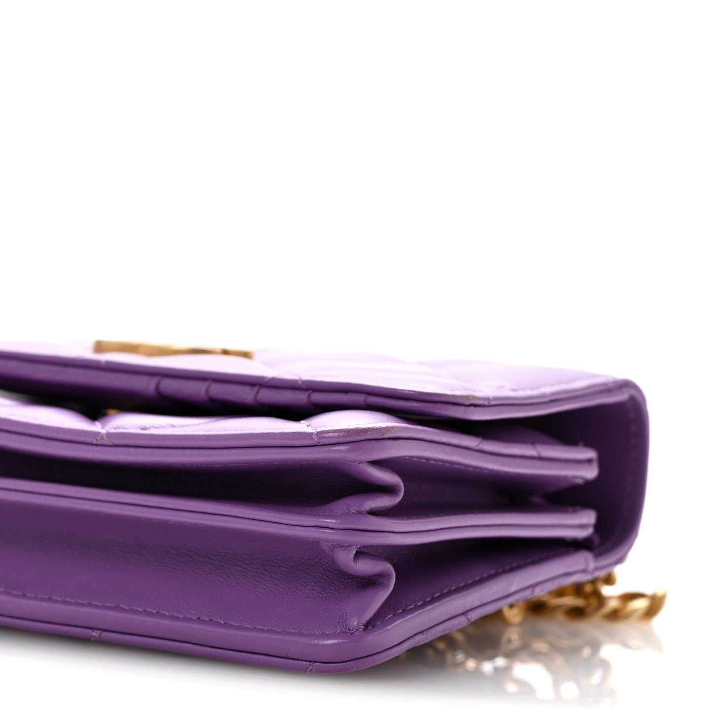 Lambskin Enamel Quilted Pending CC Clutch With Chain  Purple