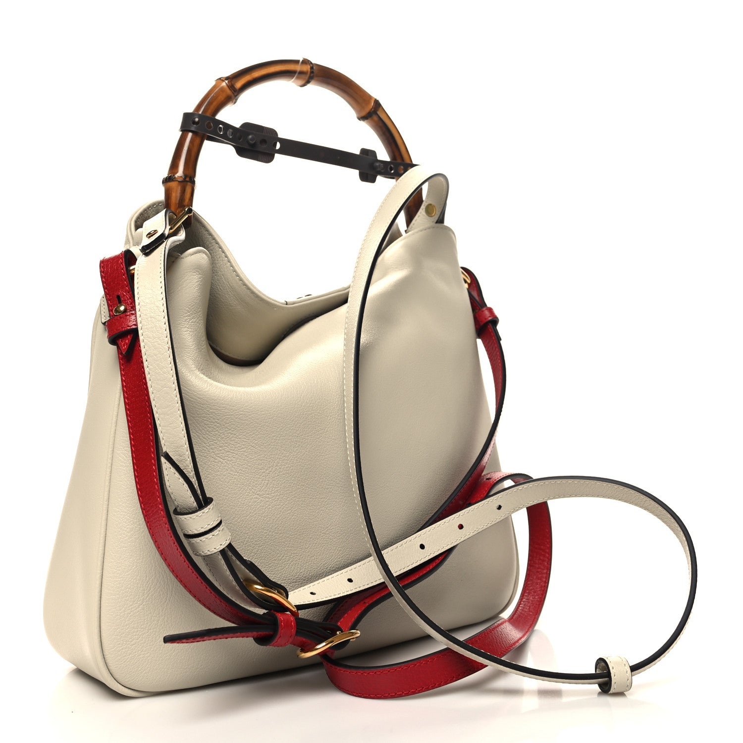 Gucci Softy Wonka Textured Dollar Calfskin Medium Diana Bamboo Shoulder Bag Mystic White Hibiscus Red 3 of 10