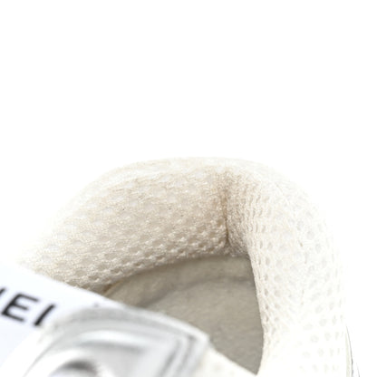 Chanel Fabric Laminated Calfskin Stretch CC Sneakers 39.5 White Silver 9 of 11