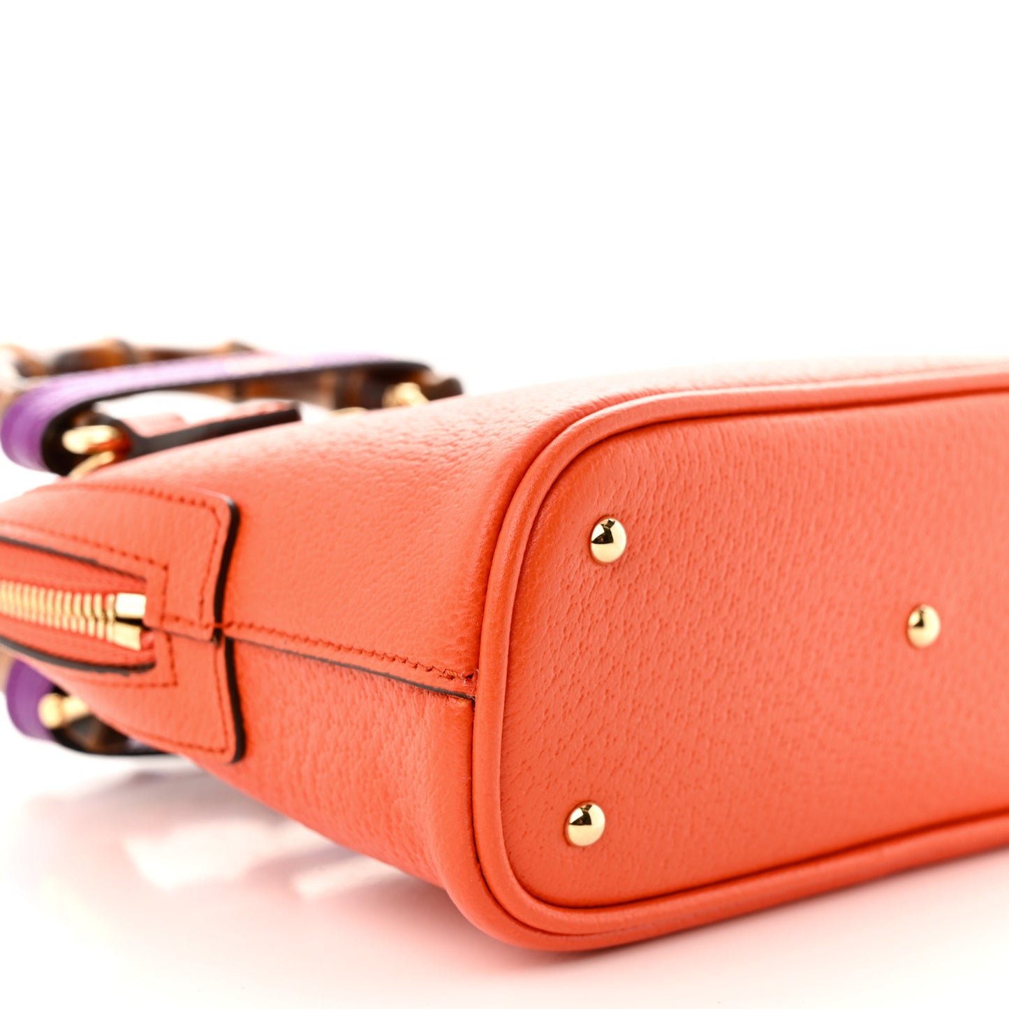 Textured Dollar Calfskin Mini Diana Dome Tote Bag Deep Orange Spicy Cyclamin