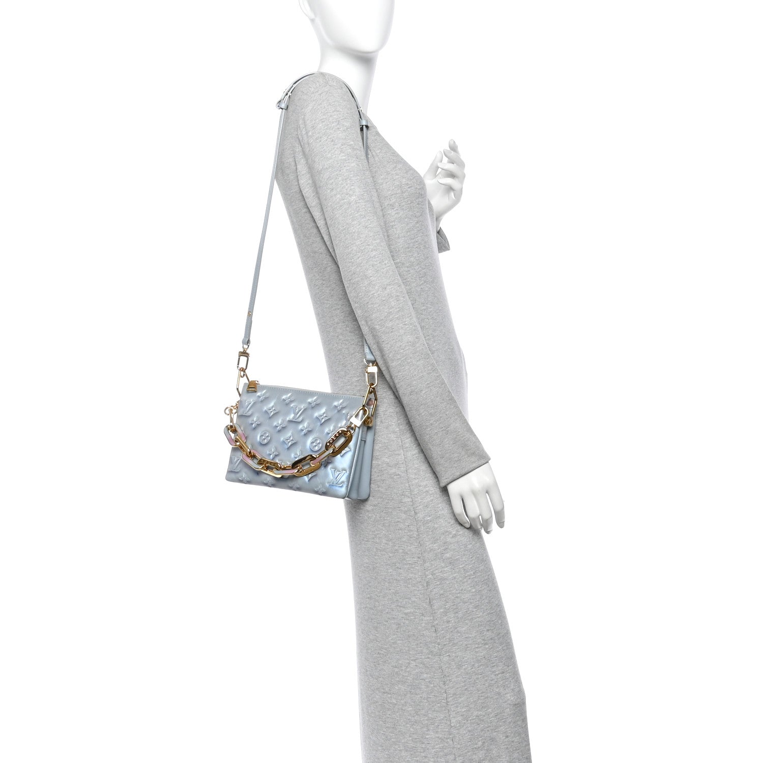 Louis Vuitton Metallic Lambskin Embossed Monogram Coussin BB Blue 2 of 9