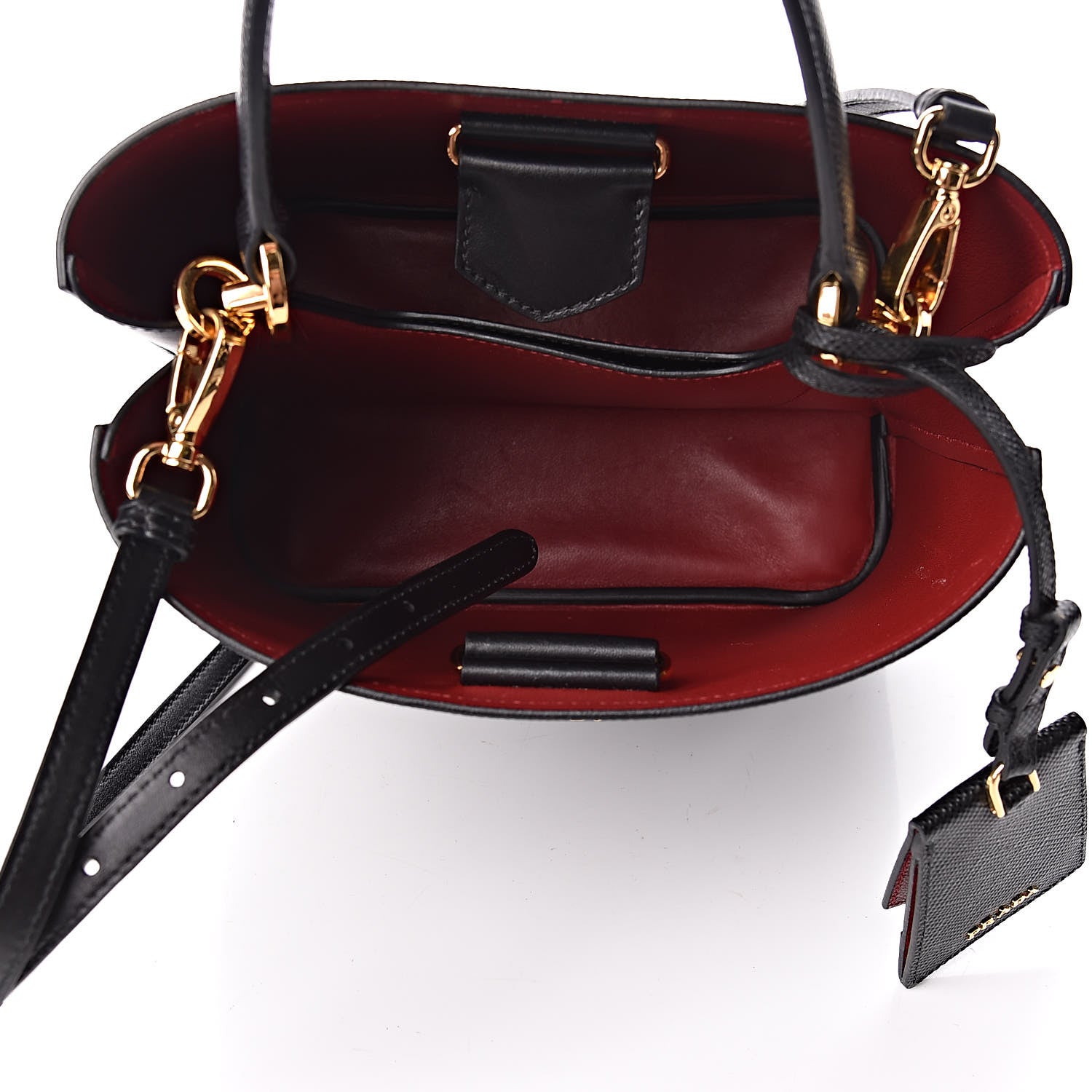 Prada Saffiano Cuir Medium Panier Bucket Bag Black Fuoco 5 of 10