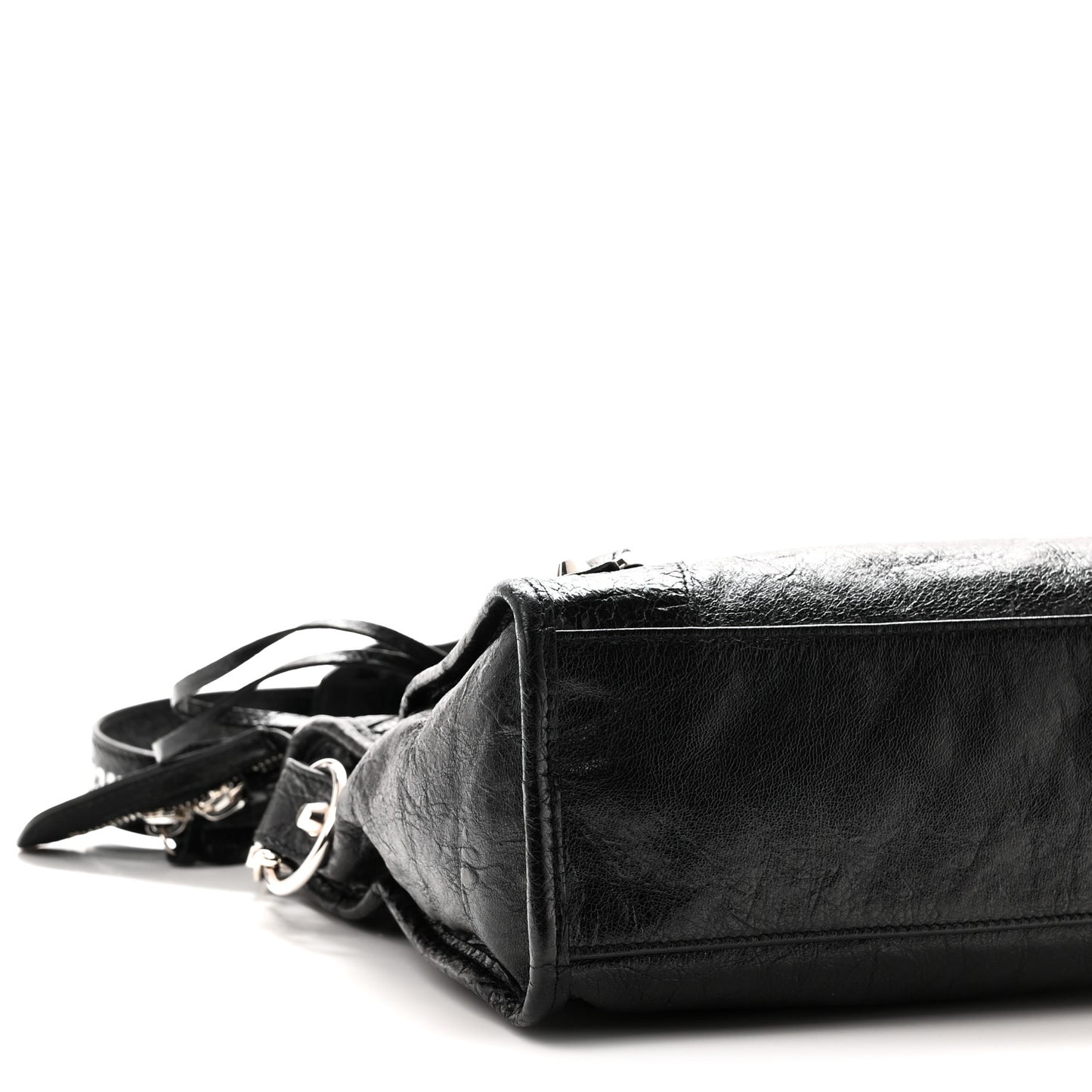 Agneau Classic Hardware S City Logo Strap Black White