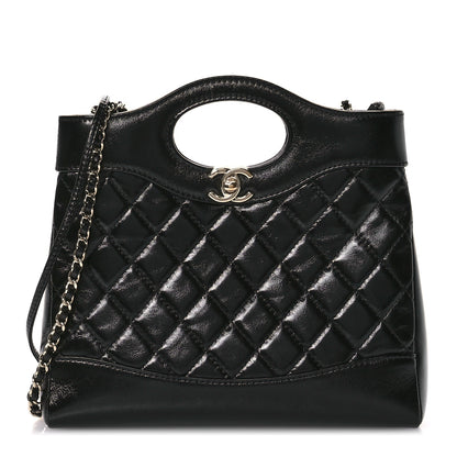Chanel Shiny Crumpled Calfskin Quilted Mini 31 Shopping Bag Black 1 of 11