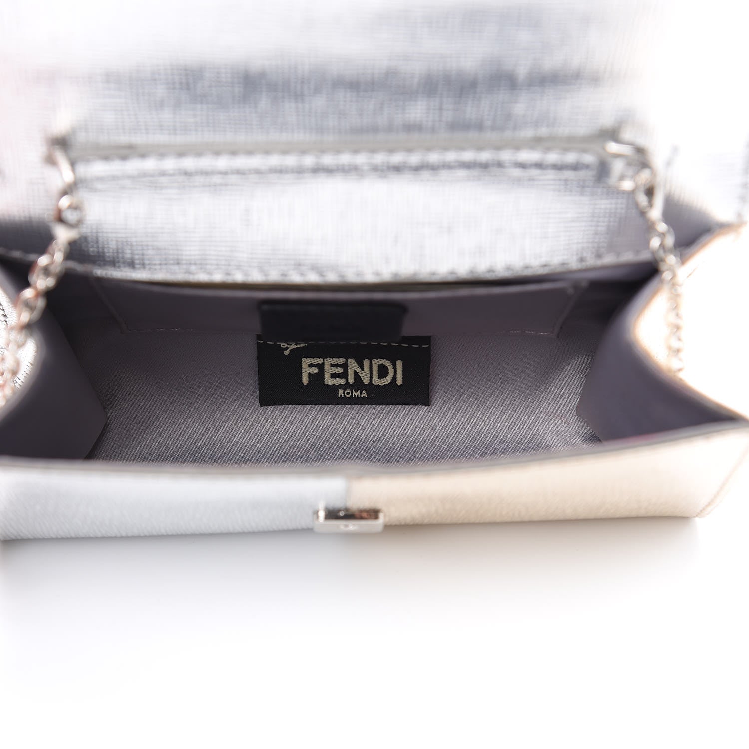Fendi Vitello Mirror Elite Bi-Color Mini Rush Clutch Argento Champagne 5 of 16