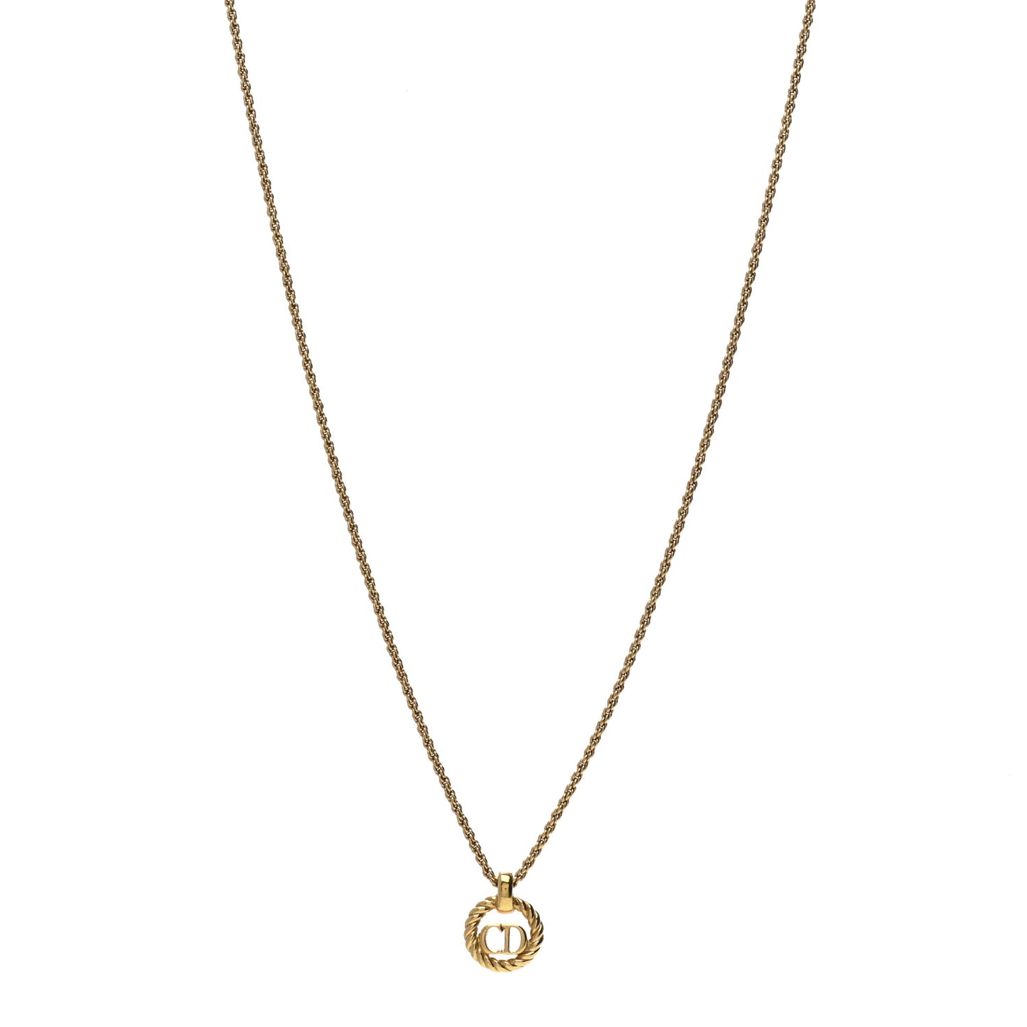 Metal CD Logo Round Pendant Necklace Gold