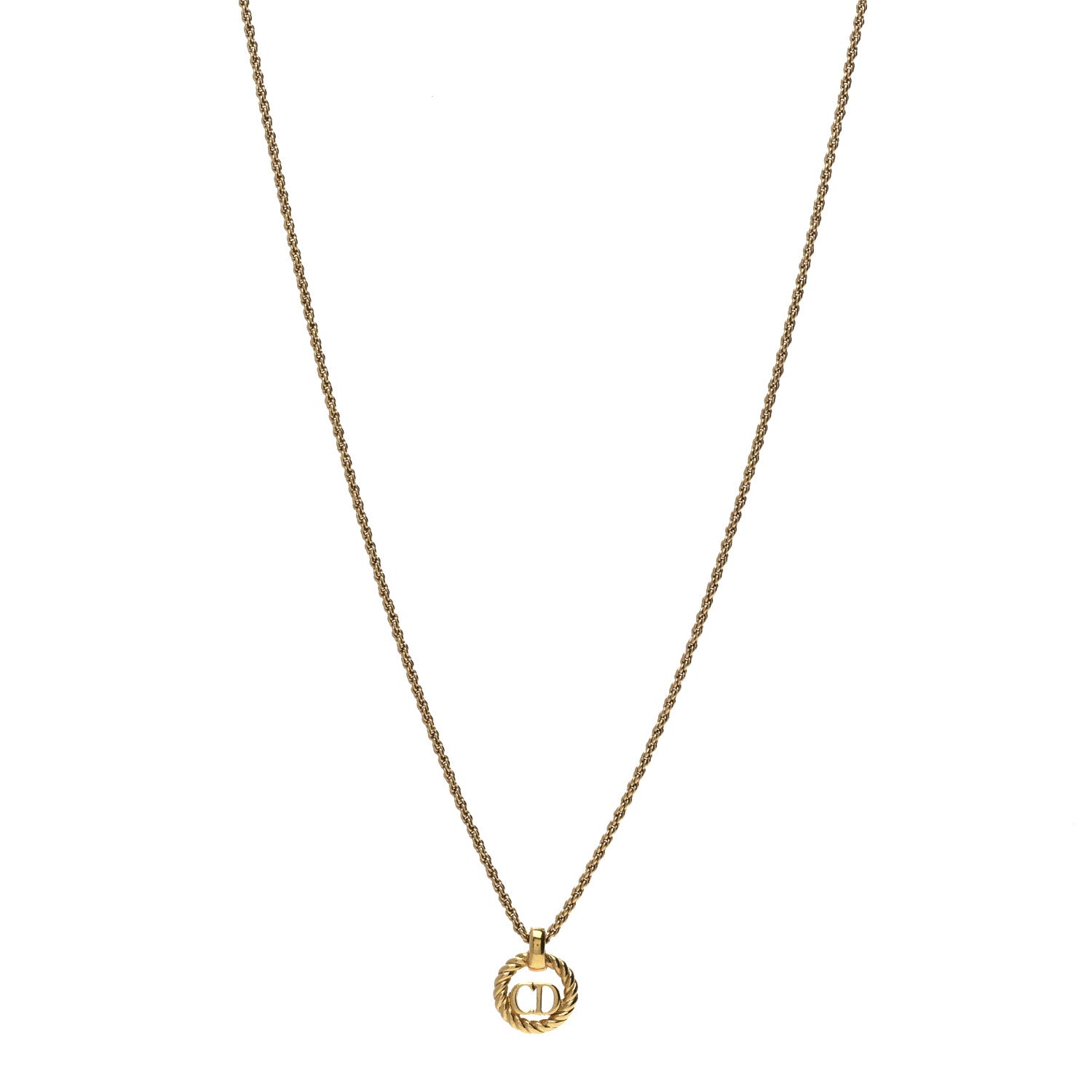 Christian Dior Metal CD Logo Round Pendant Necklace Gold 1 of 5