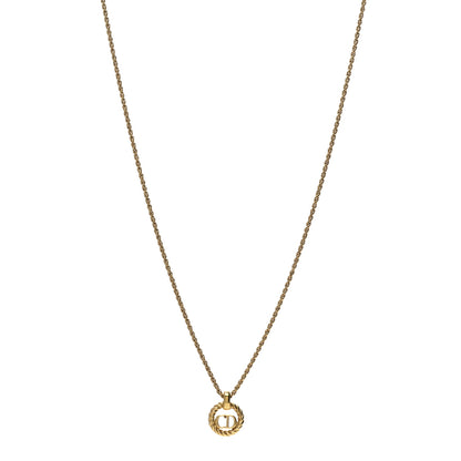Christian Dior Metal CD Logo Round Pendant Necklace Gold 1 of 5