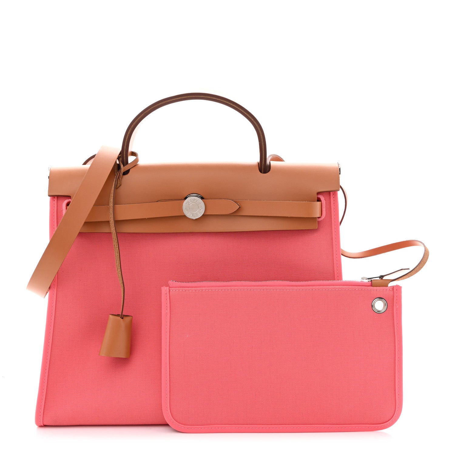 Hermes Vache Hunter Toile Herbag Zip 31 PM Rose Azalee Natural 3 of 11