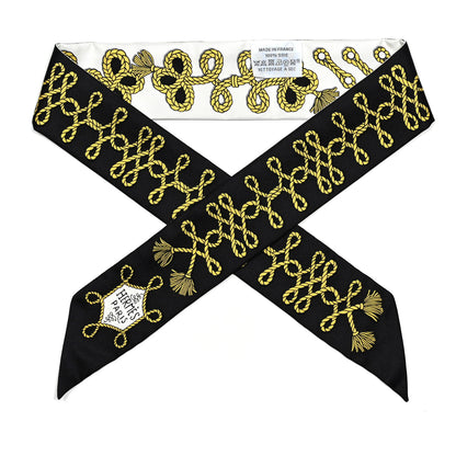 Hermes Silk Galons Et Brandebourg Twilly Black Gold White 1 of 4