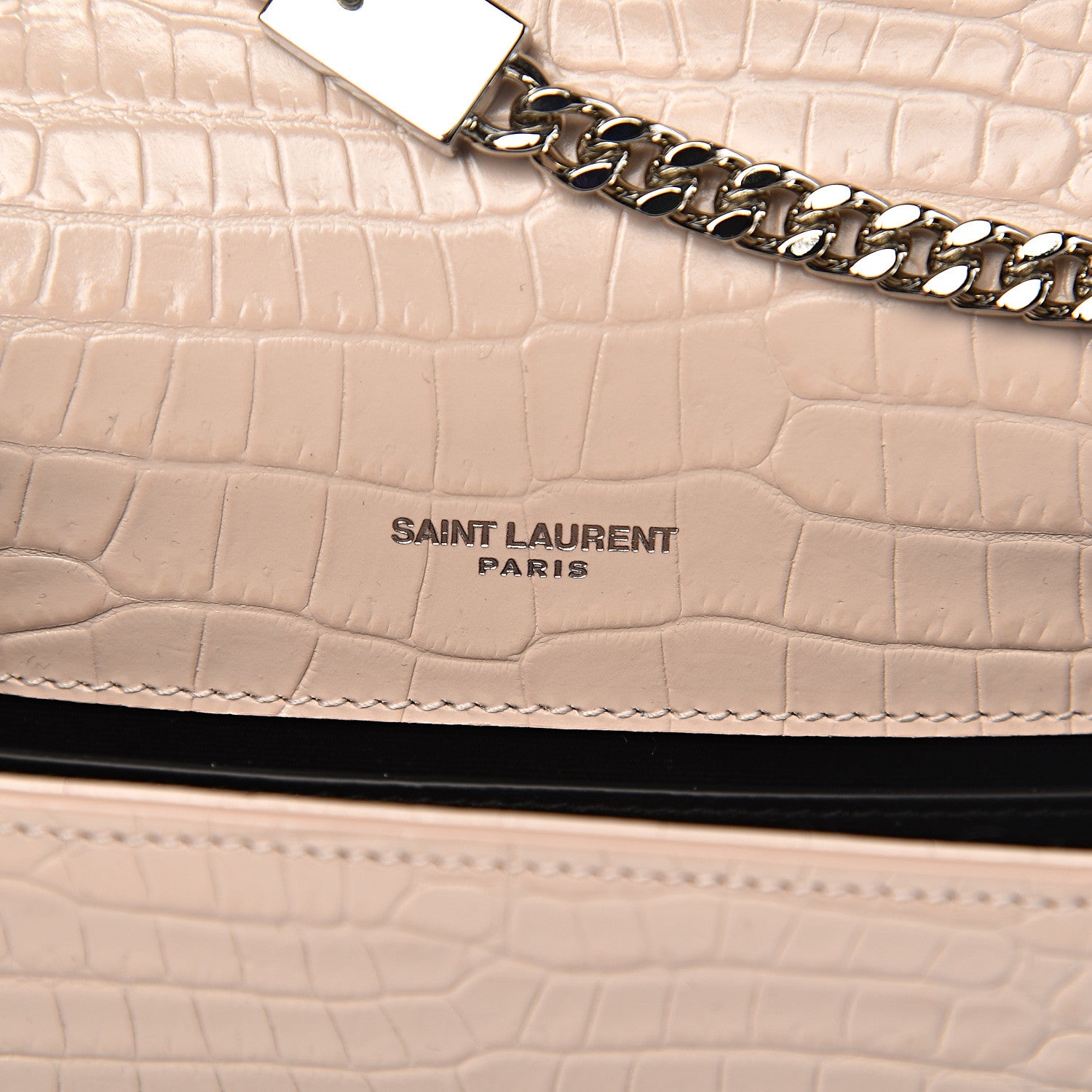 Saint Laurent Calfskin Crocodile Embossed Small Classic Monogram Kate Tassel Satchel Rose Antic 6 of 10