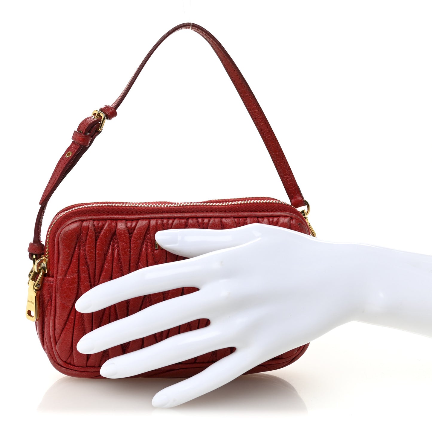 Nappa Matelasse Double Zip Pochette Clutch Rosso