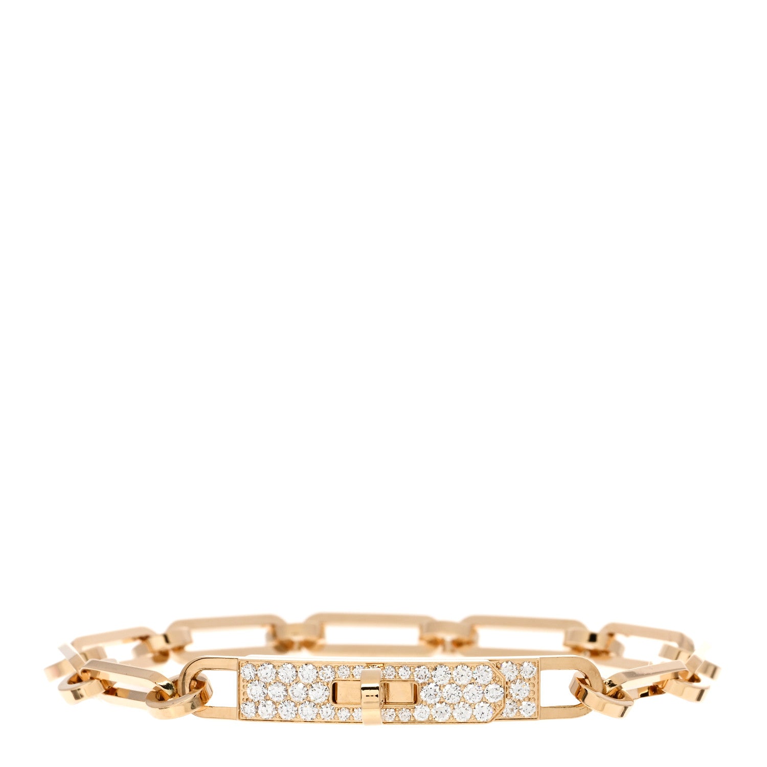 Hermes 18K Yellow Gold Diamond Pave PM Kelly Chaine Bracelet ST 1 of 4