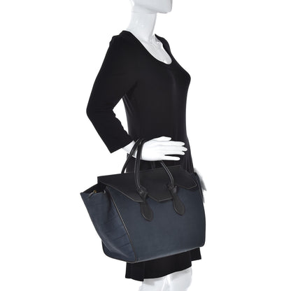 Celine Smooth Calfskin Nubuck Crocodile Embossed Small Tie Knot Tote Navy 2 of 16