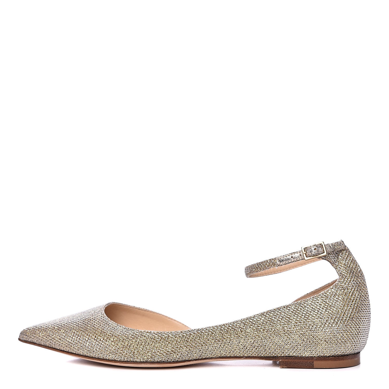 Jimmy Choo Glitter Pointy Toe Lucy Ballerina Flat Ankle Strap 35.5 Gold 1 of 8