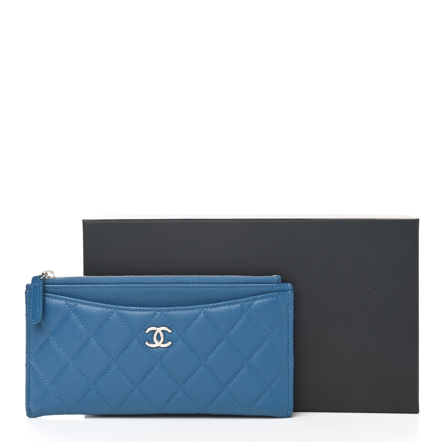Chanel Caviar Quilted Classic Zip Pouch Blue 8 of 8
