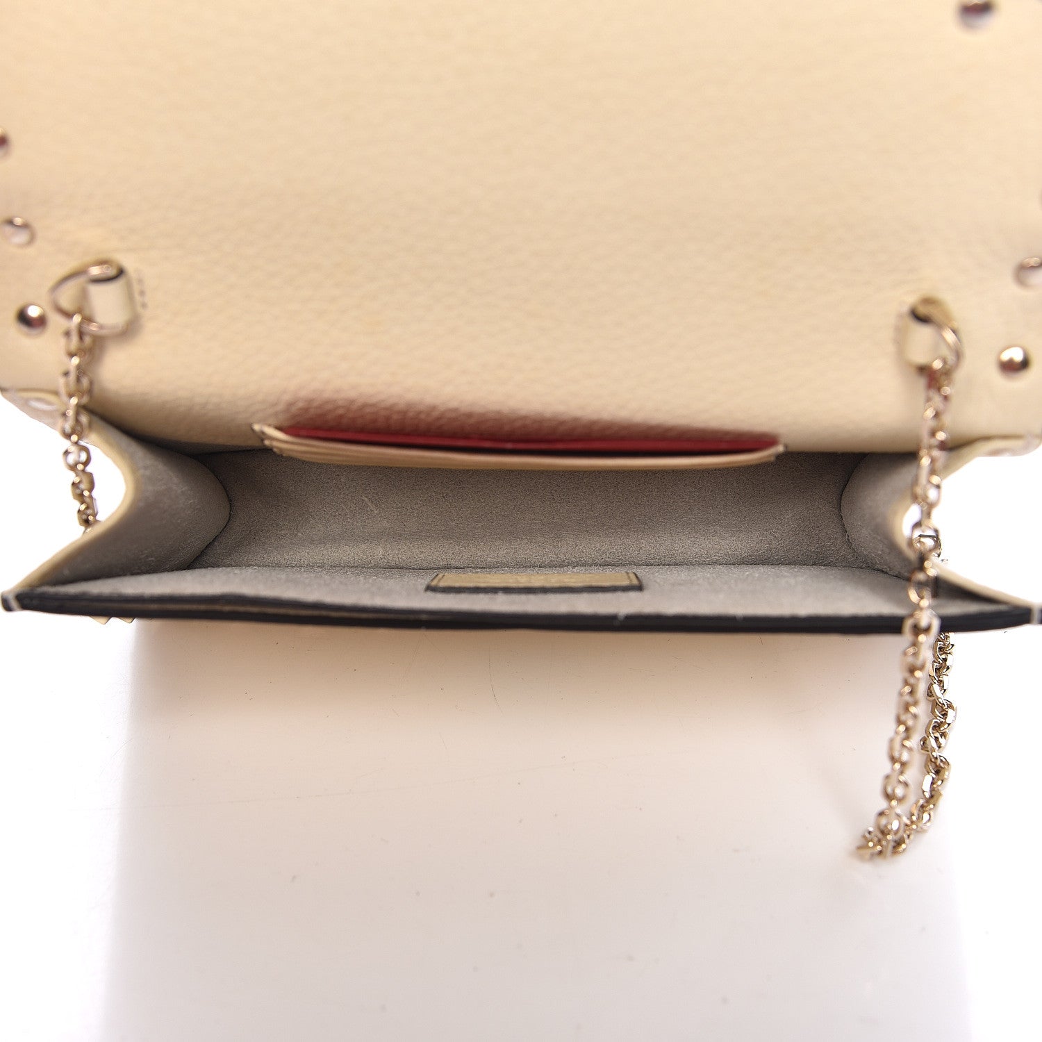 Valentino Garavani Pebbled Calfskin Rockstud Envelope Wallet on Chain Light Ivory 5 of 10