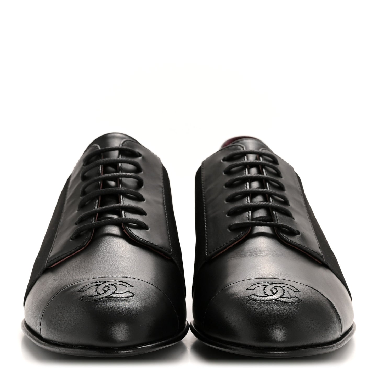 Calfskin Elastic Lace Up Cap Toe CC Loafers 37 Black
