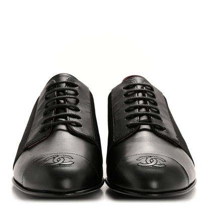 Chanel Calfskin Elastic Lace Up Cap Toe CC Loafers 37 Black 3 of 10