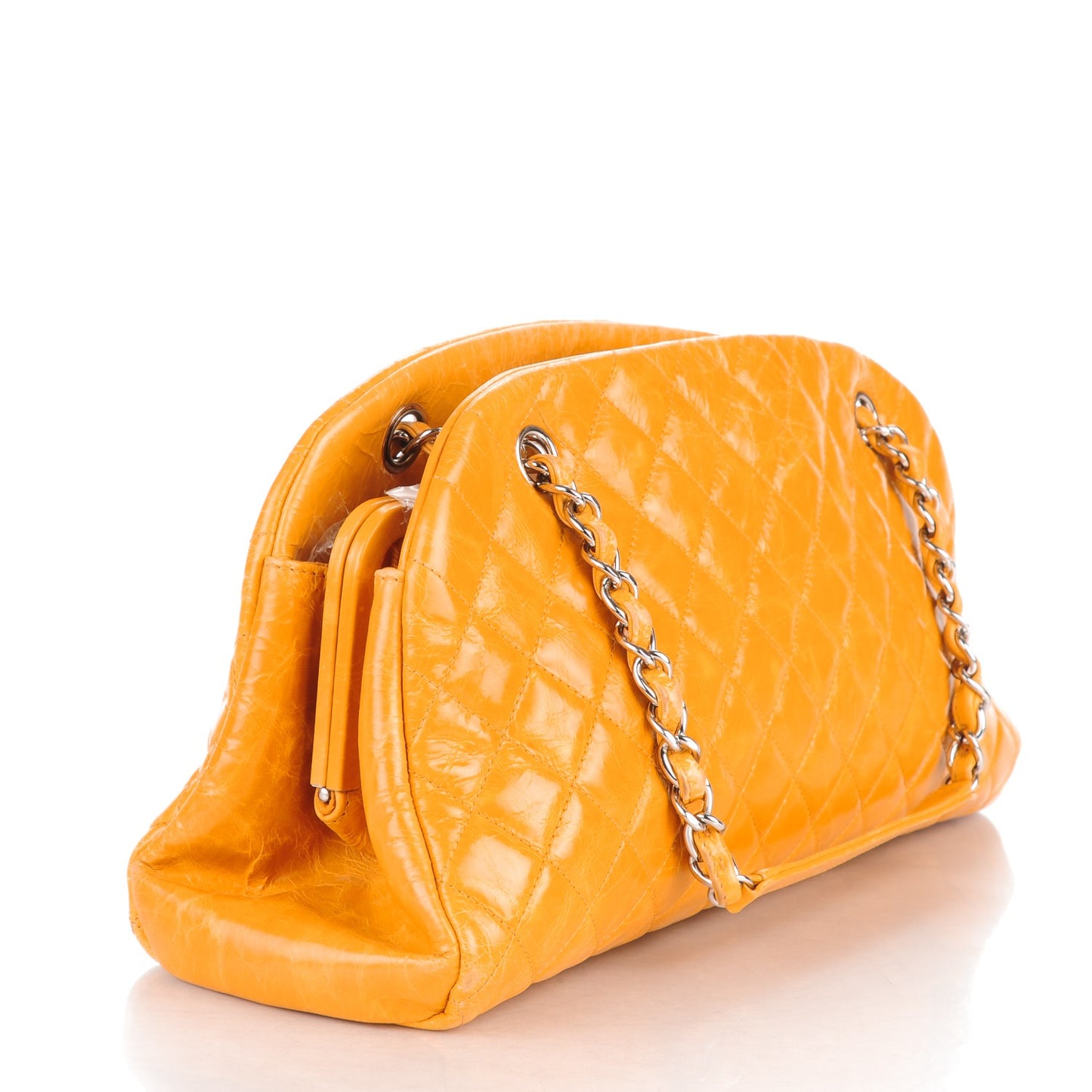 Glazed Calfskin Quilted Medium Just Mademoiselle Bowling Bag Dark Orange